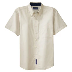 Port Authority Men's Light Stone/Classic Navy Tall Short Sleeve Easy Care Shirt