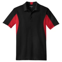 Sport-Tek Men's Black/ True Red Tall Side Blocked Micropique Sport-Wick Polo
