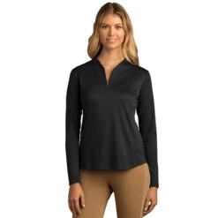 Greg Norman Women's Black Play Dry Tulip Neck 1/4-Zip -Best Clothing Shop WNS8K464 Black HTF