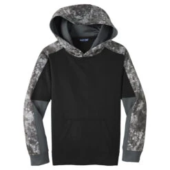 Sport-Tek Youth Black/Black Sport-Wick Mineral Freeze Fleece Colorblock Hooded Pullover