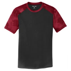 Sport-Tek Youth Black/Deep Red CamoHex Colorblock Tee